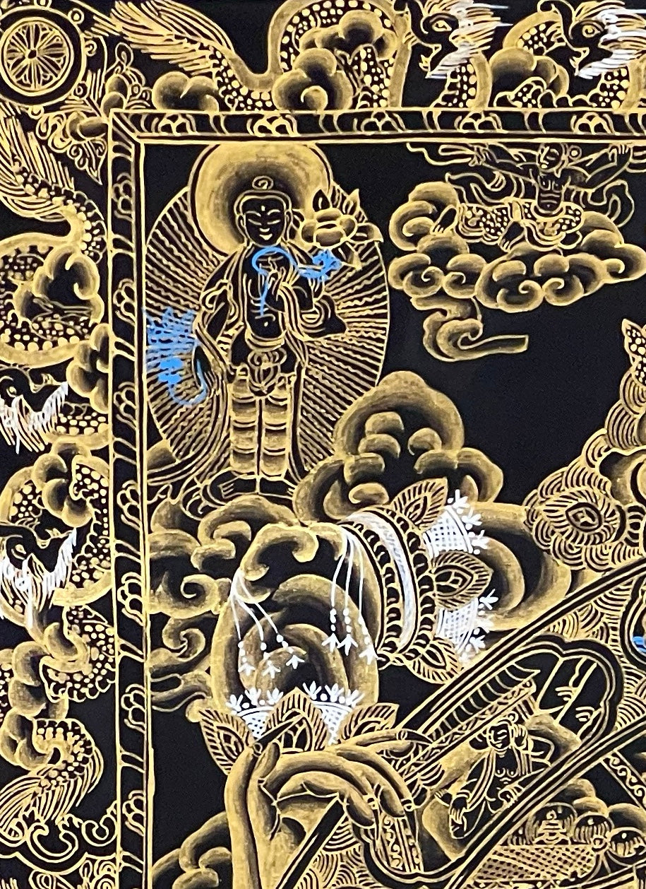 Wheel of Life thangka, detail: top-left corner