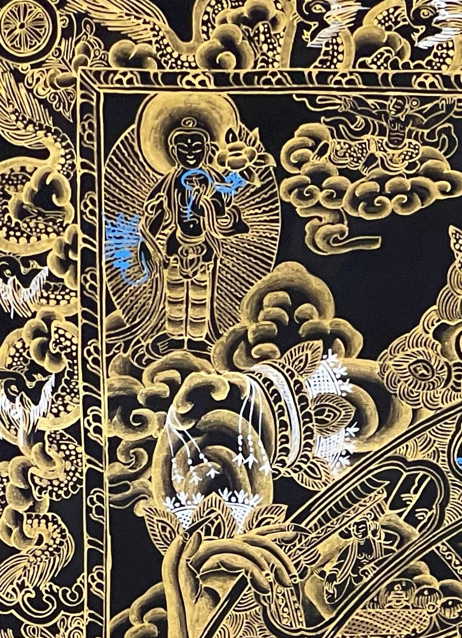 Wheel of Life thangka, detail: top-left corner