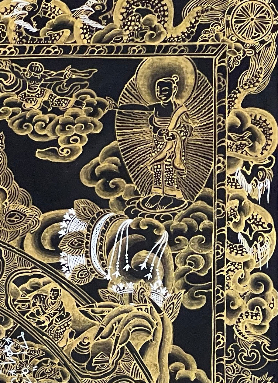 Wheel of Life thangka, detail: top-right corner