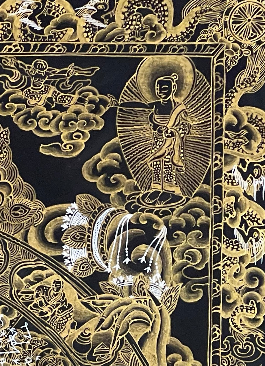 Wheel of Life thangka, detail: top-right corner