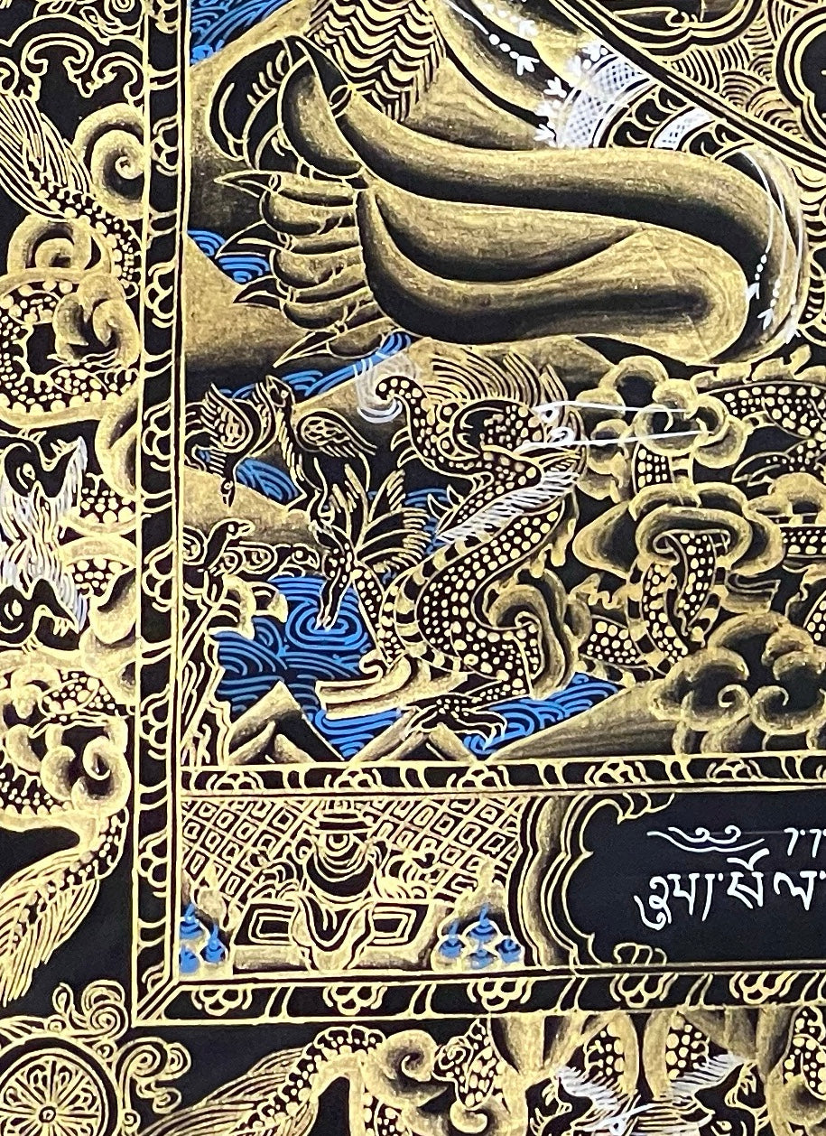 Wheel of Life thangka, detail: bottom-left corner