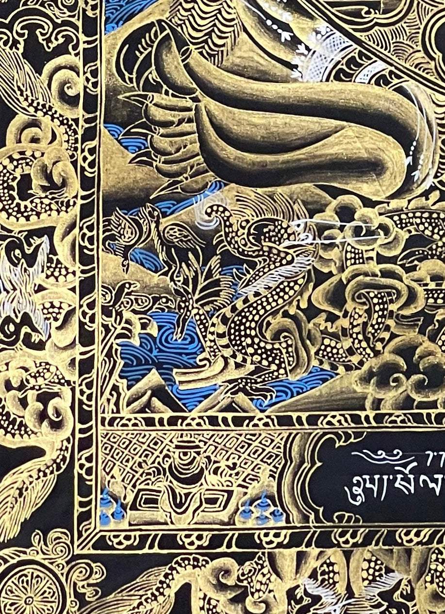 Wheel of Life thangka, detail: bottom-left corner