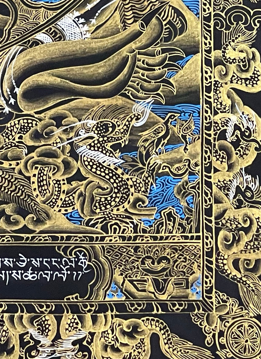 Wheel of Life thangka, detail: bottom-right corner