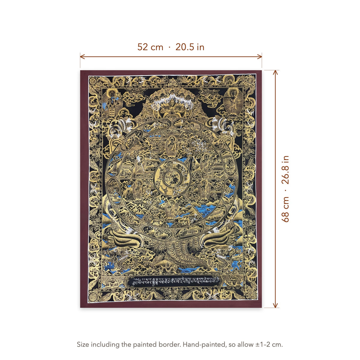 Size diagram: 52 × 68 cm (20.5 × 26.8 in), including the painted border