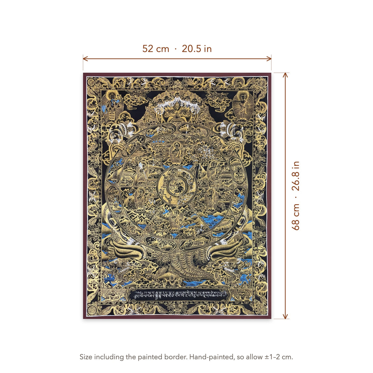 Size diagram: 52 × 68 cm (20.5 × 26.8 in), including the painted border