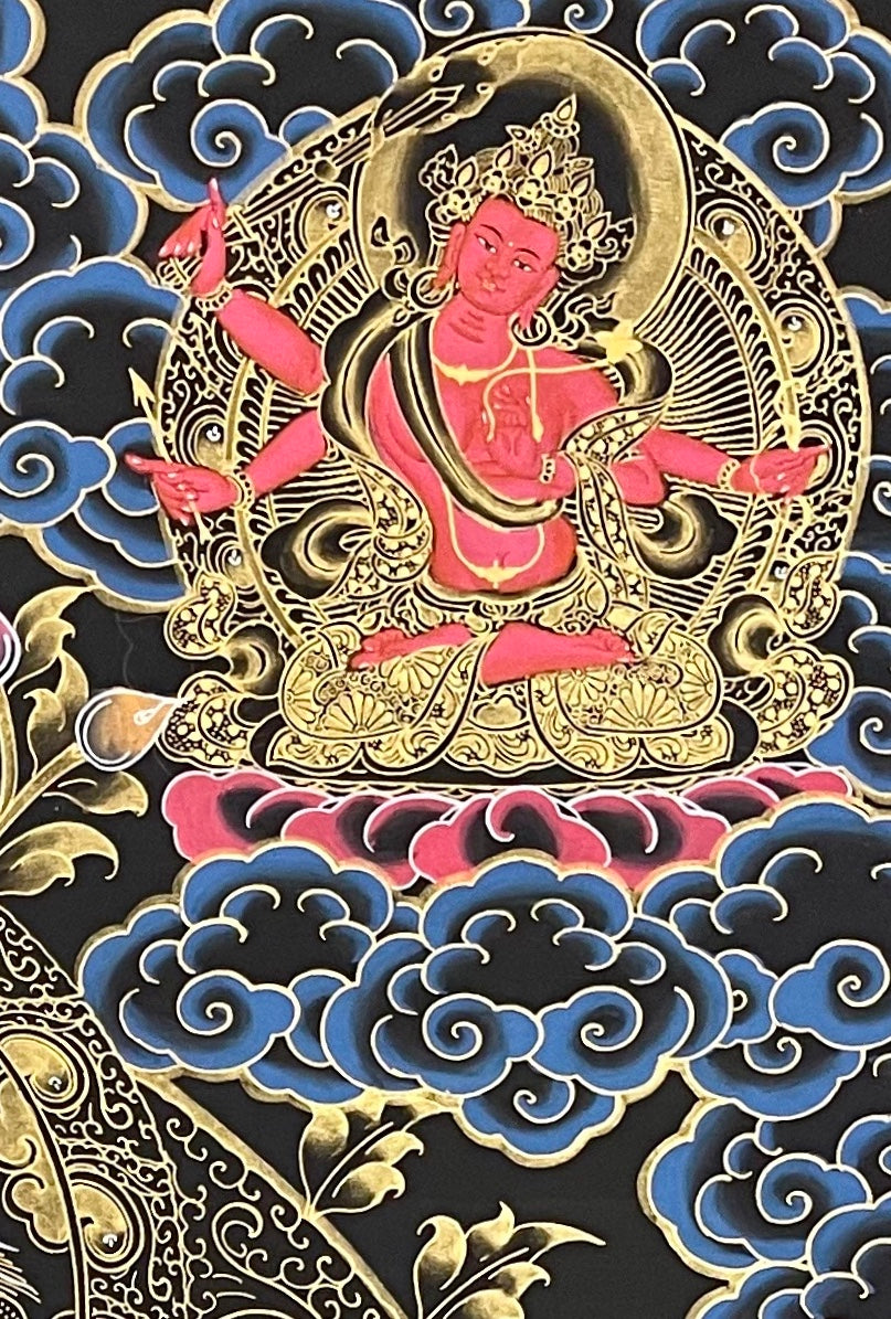Five Manjushri thangka, detail: top-right corner