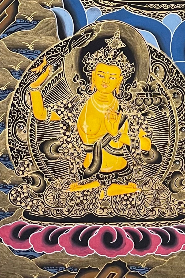 Chenrezig thangka, detail: bottom-left corner