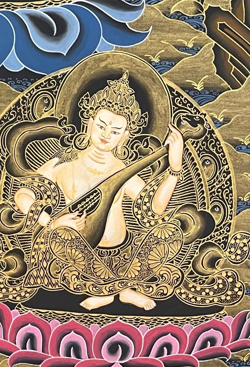 Green Tara thangka, detail: bottom-right corner