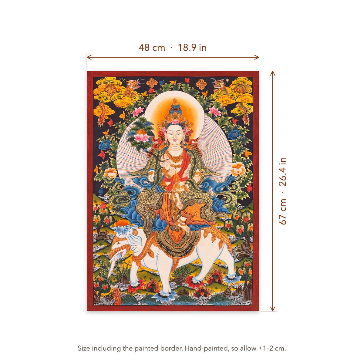 Size diagram: 48 × 67 cm (18.9 × 26.4 in), including the painted border