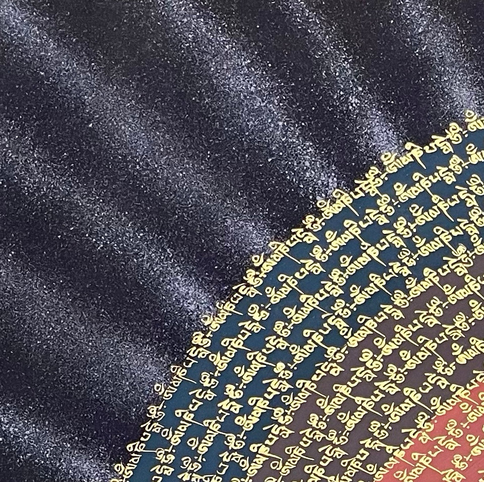 Mantra Mandala thangka, detail: top-left corner