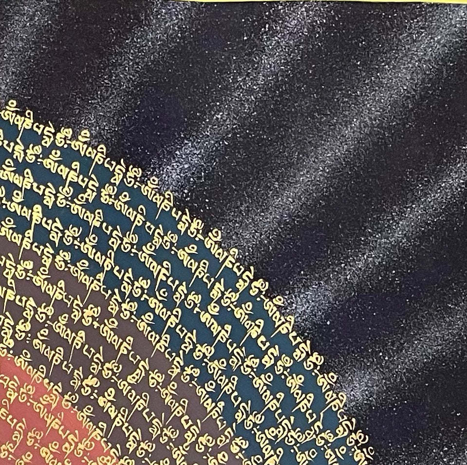 Mantra Mandala thangka, detail: top-right corner