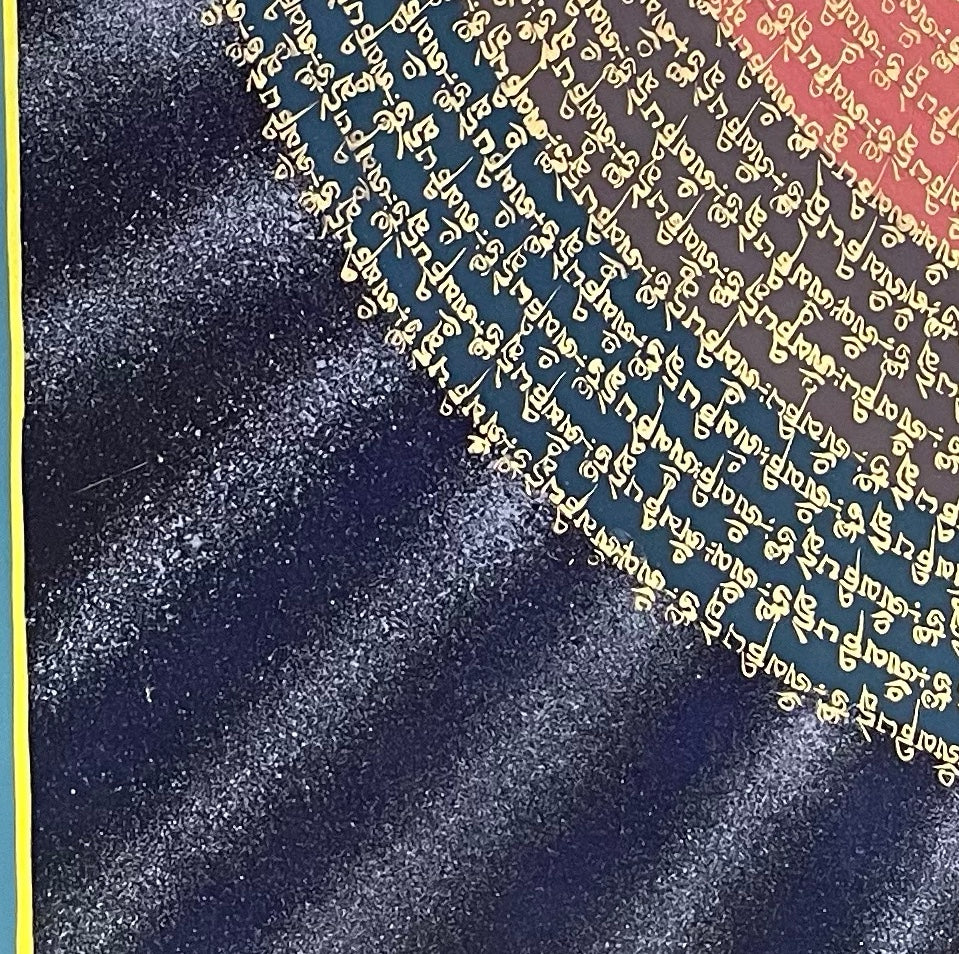 Mantra Mandala thangka, detail: bottom-left corner