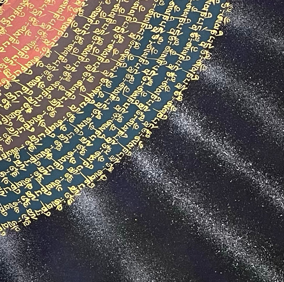 Mantra Mandala thangka, detail: bottom-right corner