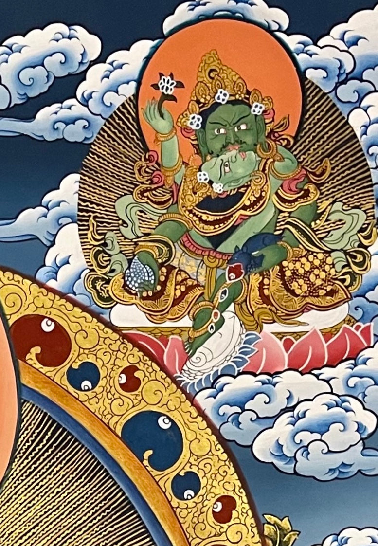 Jambhala thangka, detail: top-right corner