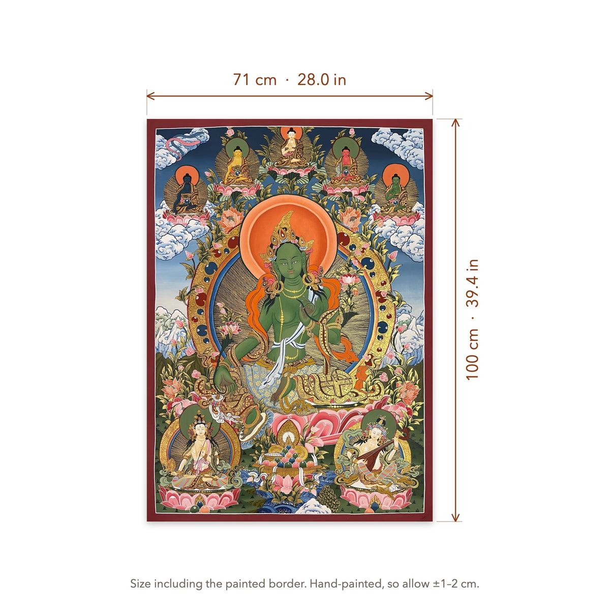 Size diagram: 71 × 100 cm (28.0 × 39.4 in), including the painted border