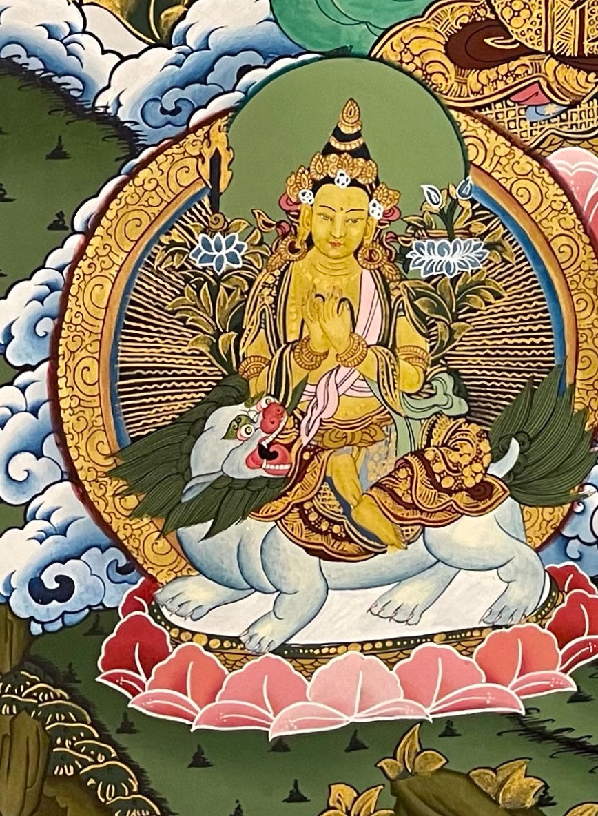 Manjushri thangka, detail: bottom-left corner