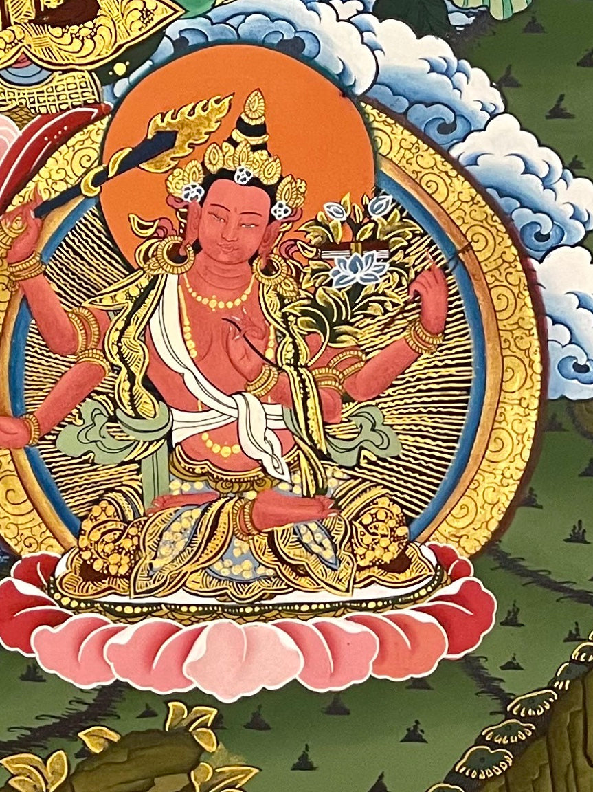 Manjushri thangka, detail: bottom-right corner