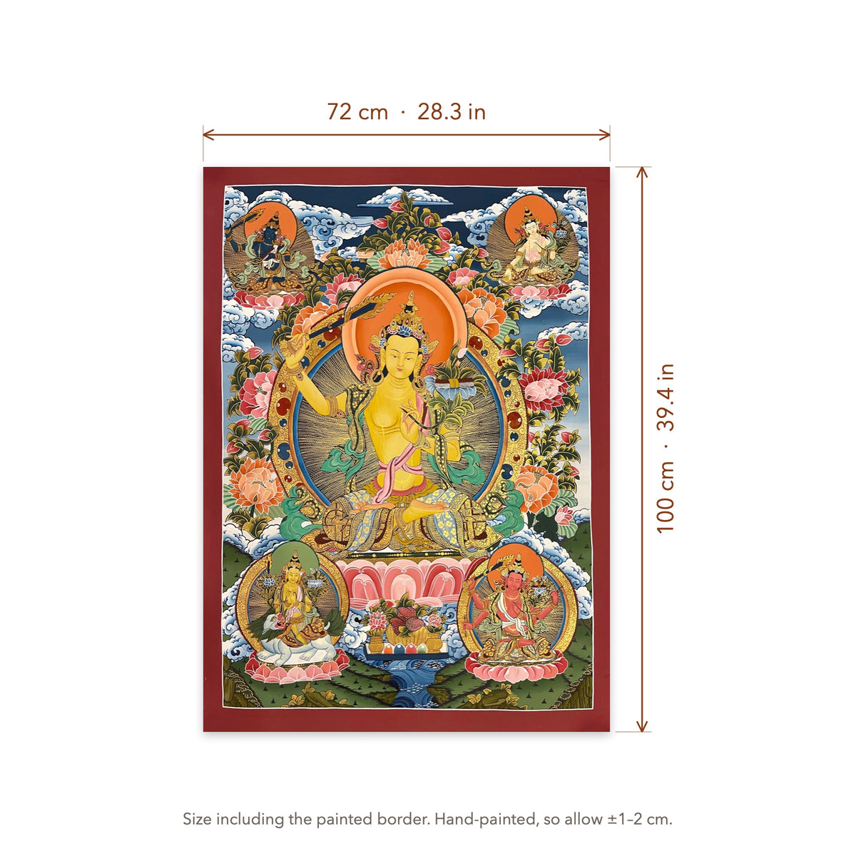 Size diagram: 72 × 100 cm (28.3 × 39.4 in), including the painted border