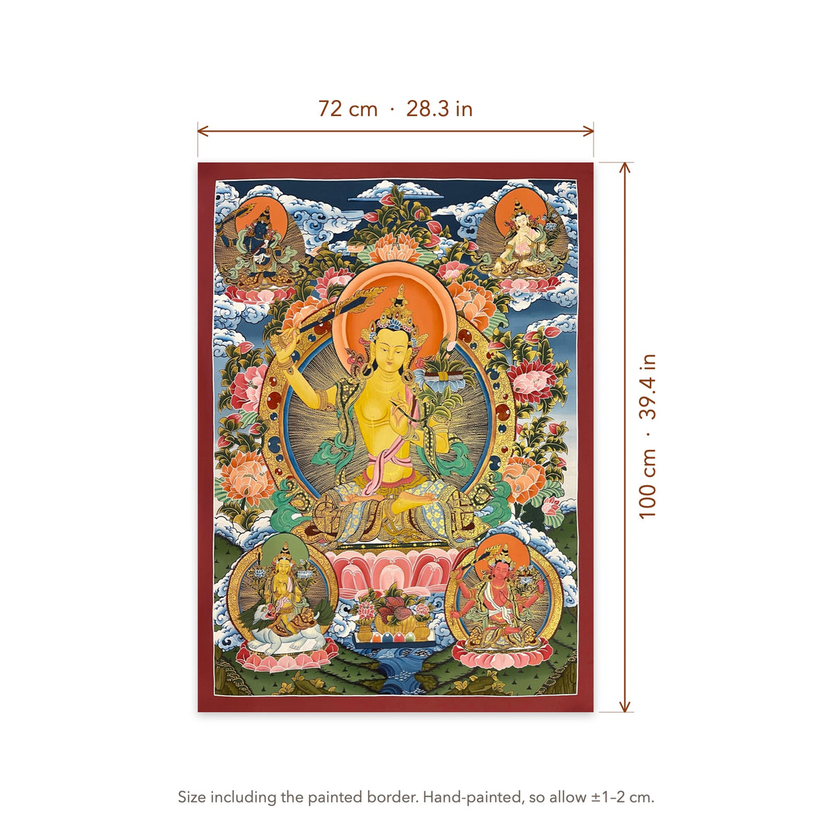Size diagram: 72 × 100 cm (28.3 × 39.4 in), including the painted border