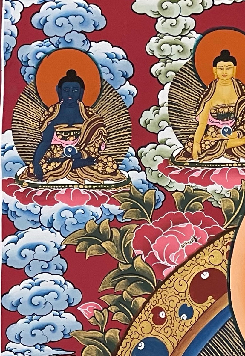 Chenrezig thangka, detail: top-left corner