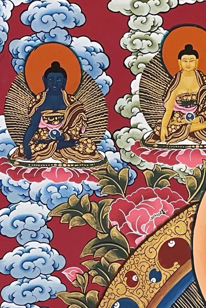 Chenrezig thangka, detail: top-left corner