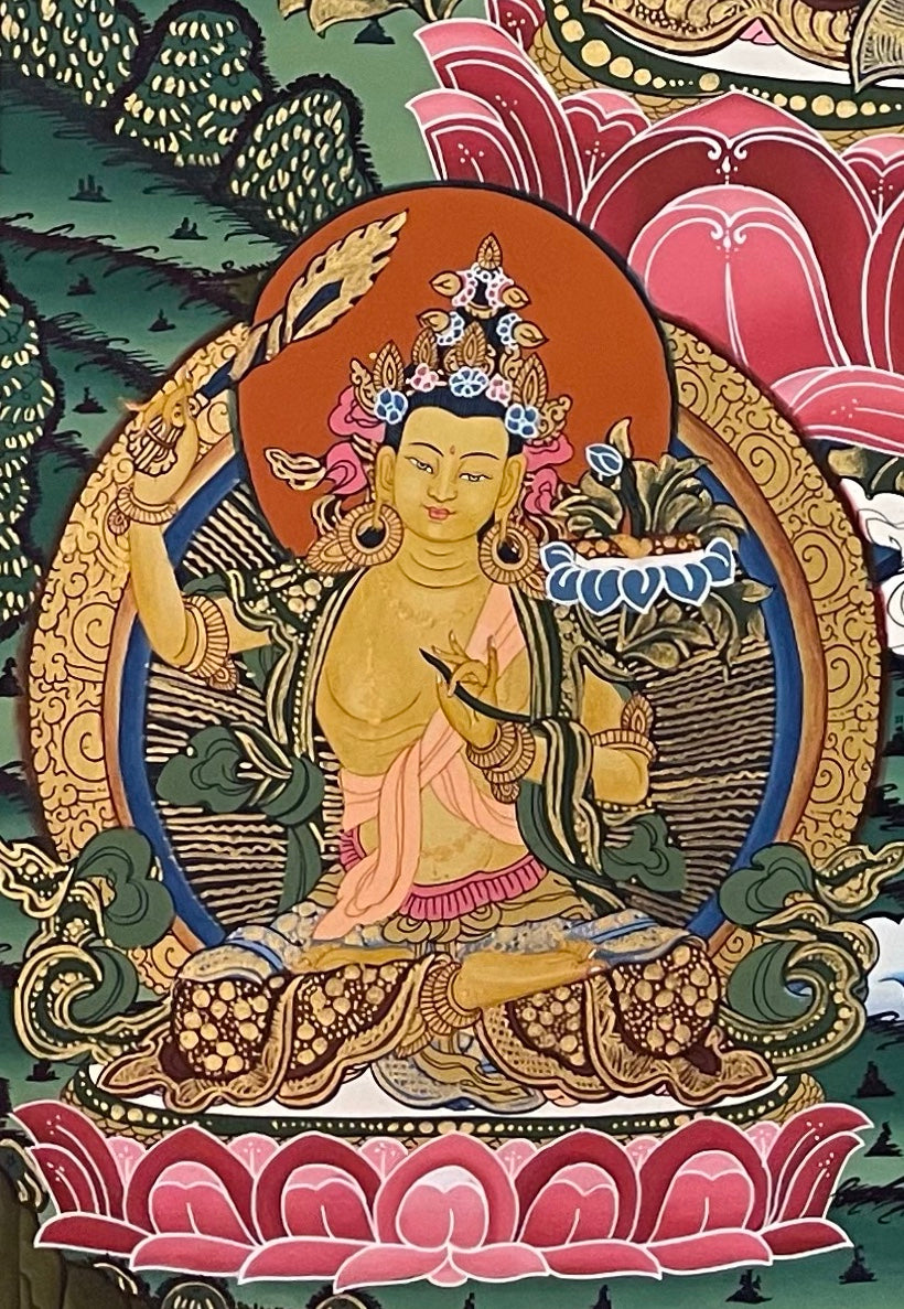 Chenrezig thangka, detail: bottom-left corner