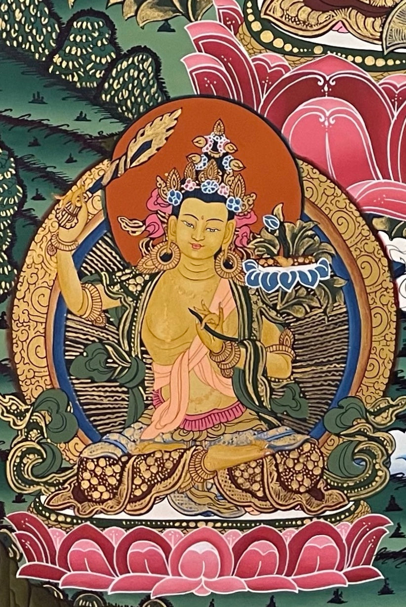 Chenrezig thangka, detail: bottom-left corner