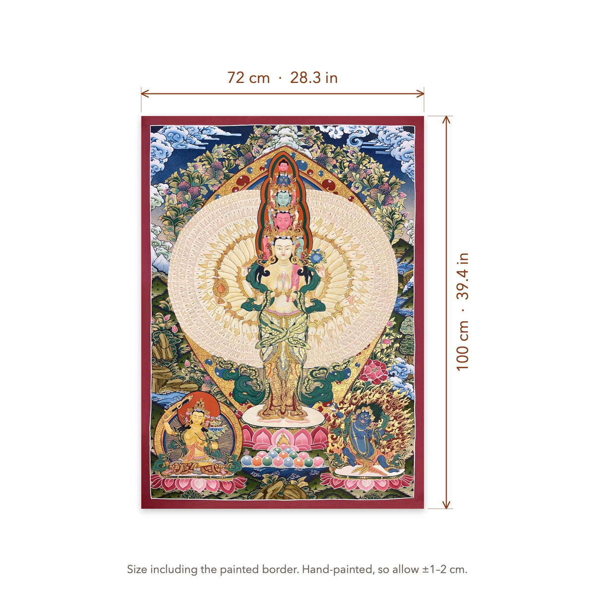 Size diagram: 72 × 100 cm (28.3 × 39.4 in), including the painted border
