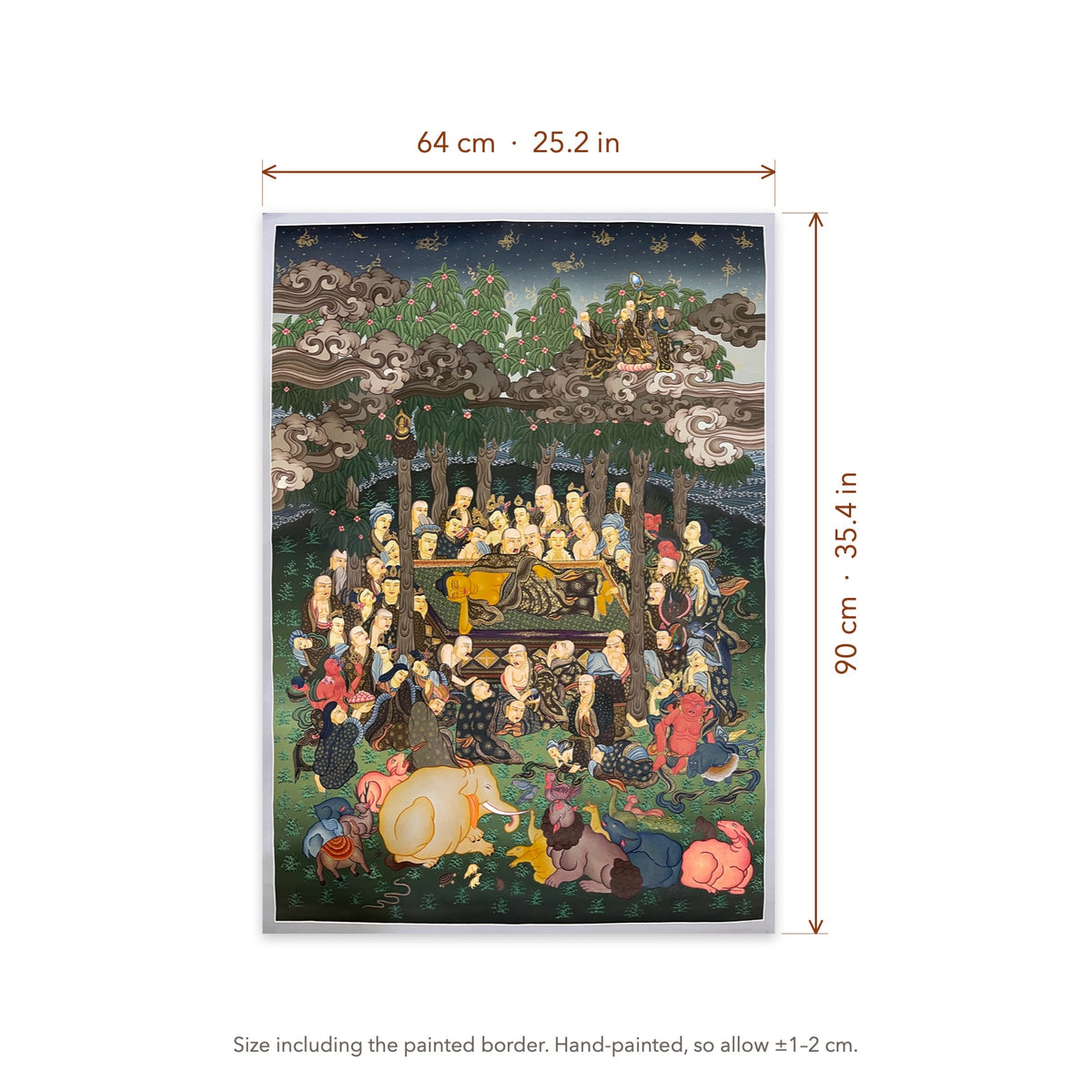 Size diagram: 64 × 90 cm (25.2 × 35.4 in), including the painted border