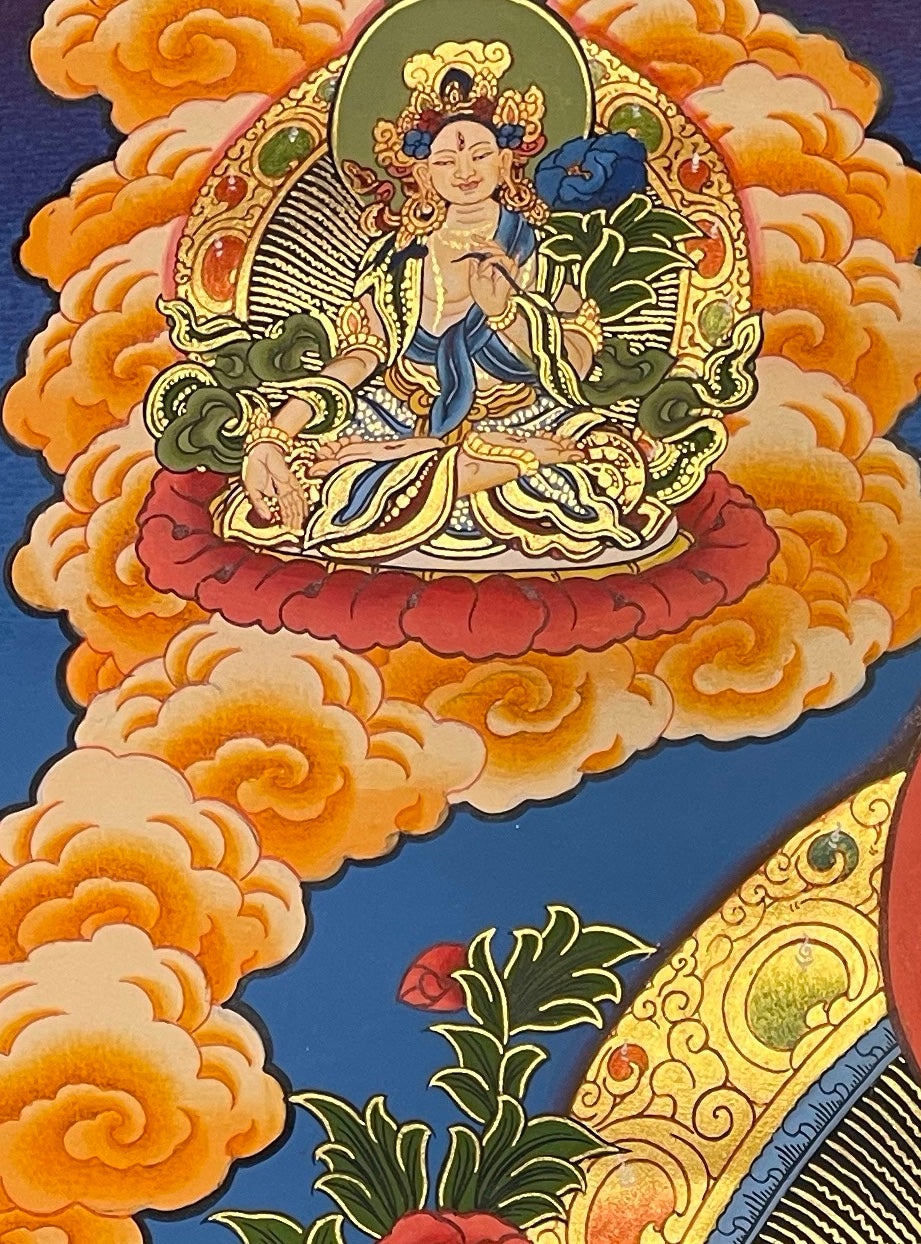 Chenrezig thangka, detail: top-left corner