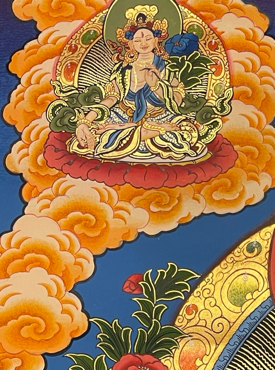 Chenrezig thangka, detail: top-left corner
