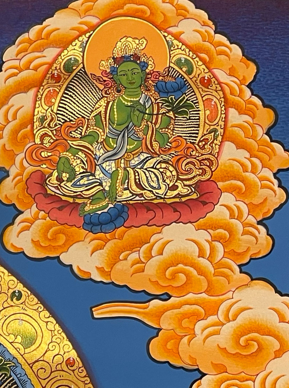 Chenrezig thangka, detail: top-right corner