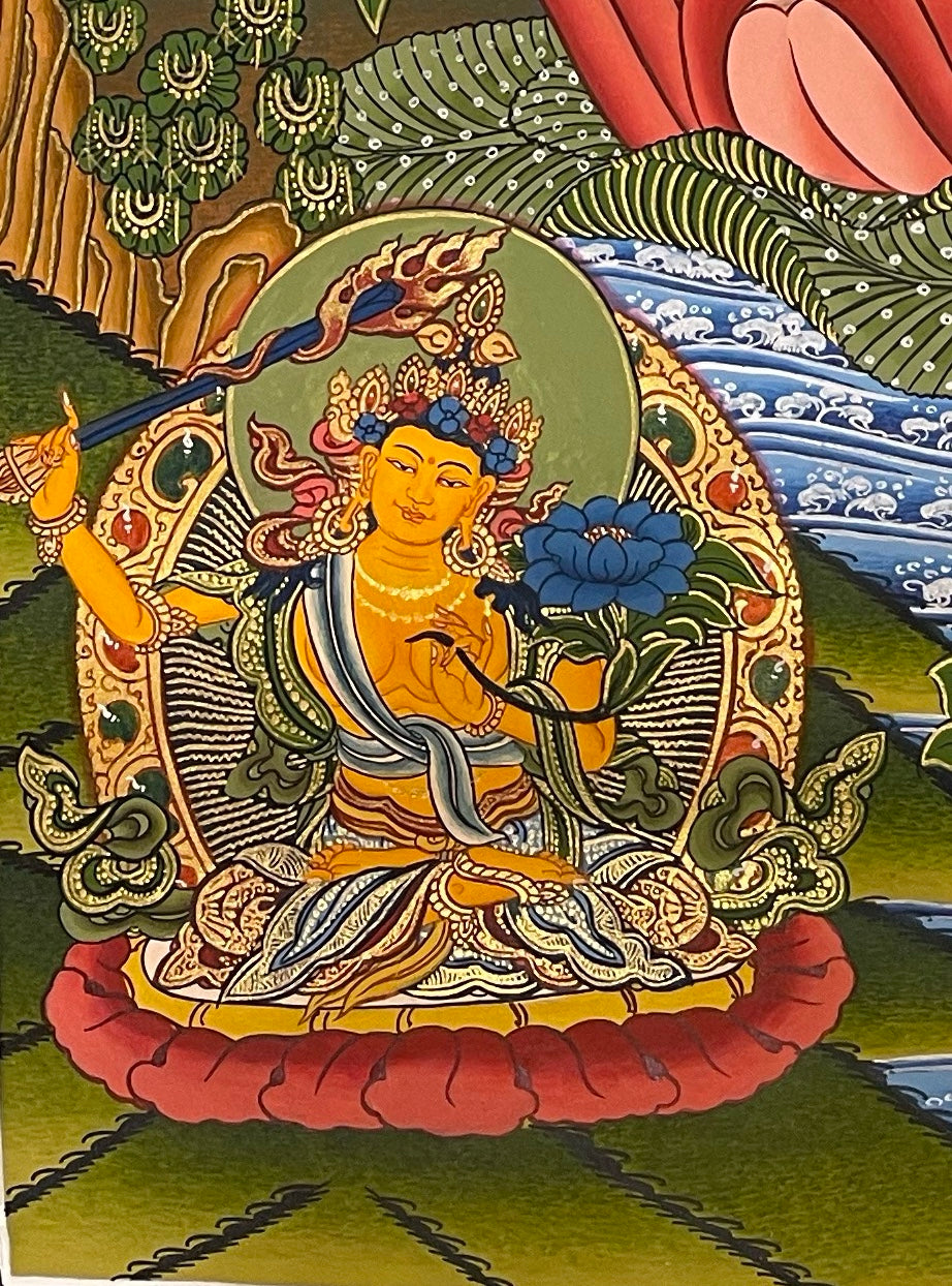 Chenrezig thangka, detail: bottom-left corner