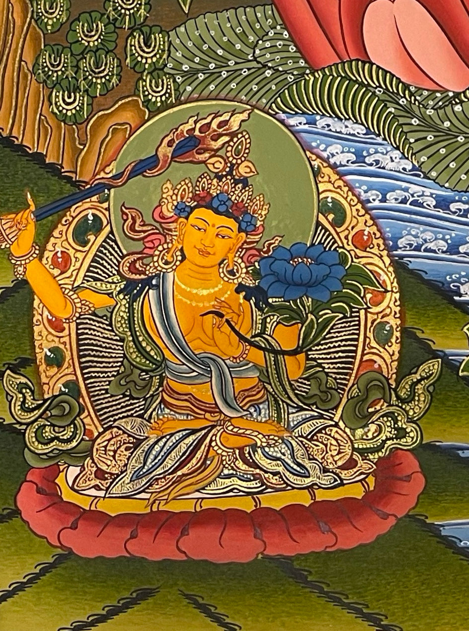 Chenrezig thangka, detail: bottom-left corner