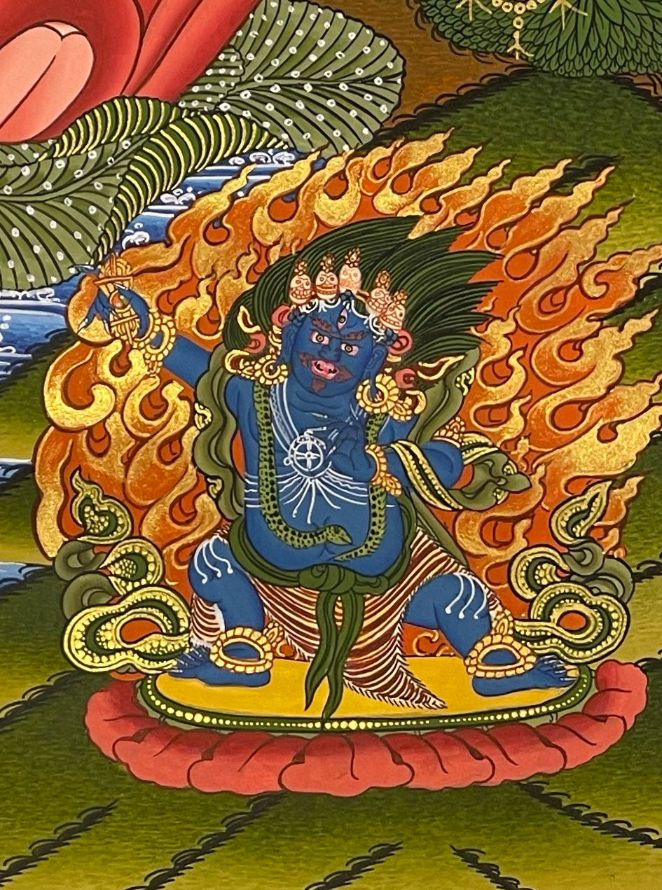 Chenrezig thangka, detail: bottom-right corner