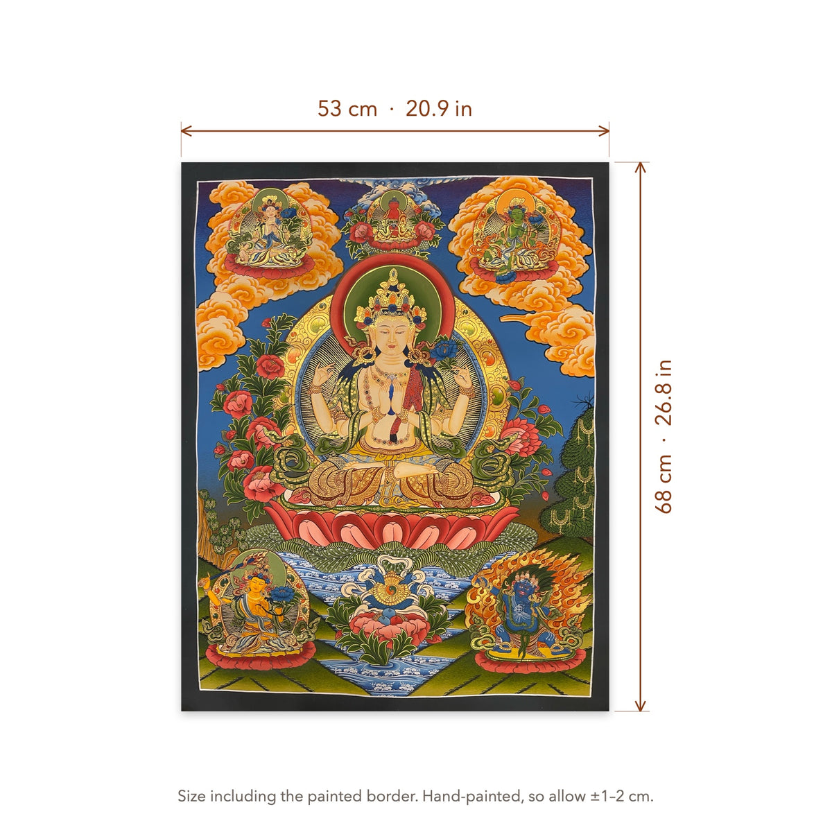Size diagram: 53 × 68 cm (20.9 × 26.8 in), including the painted border