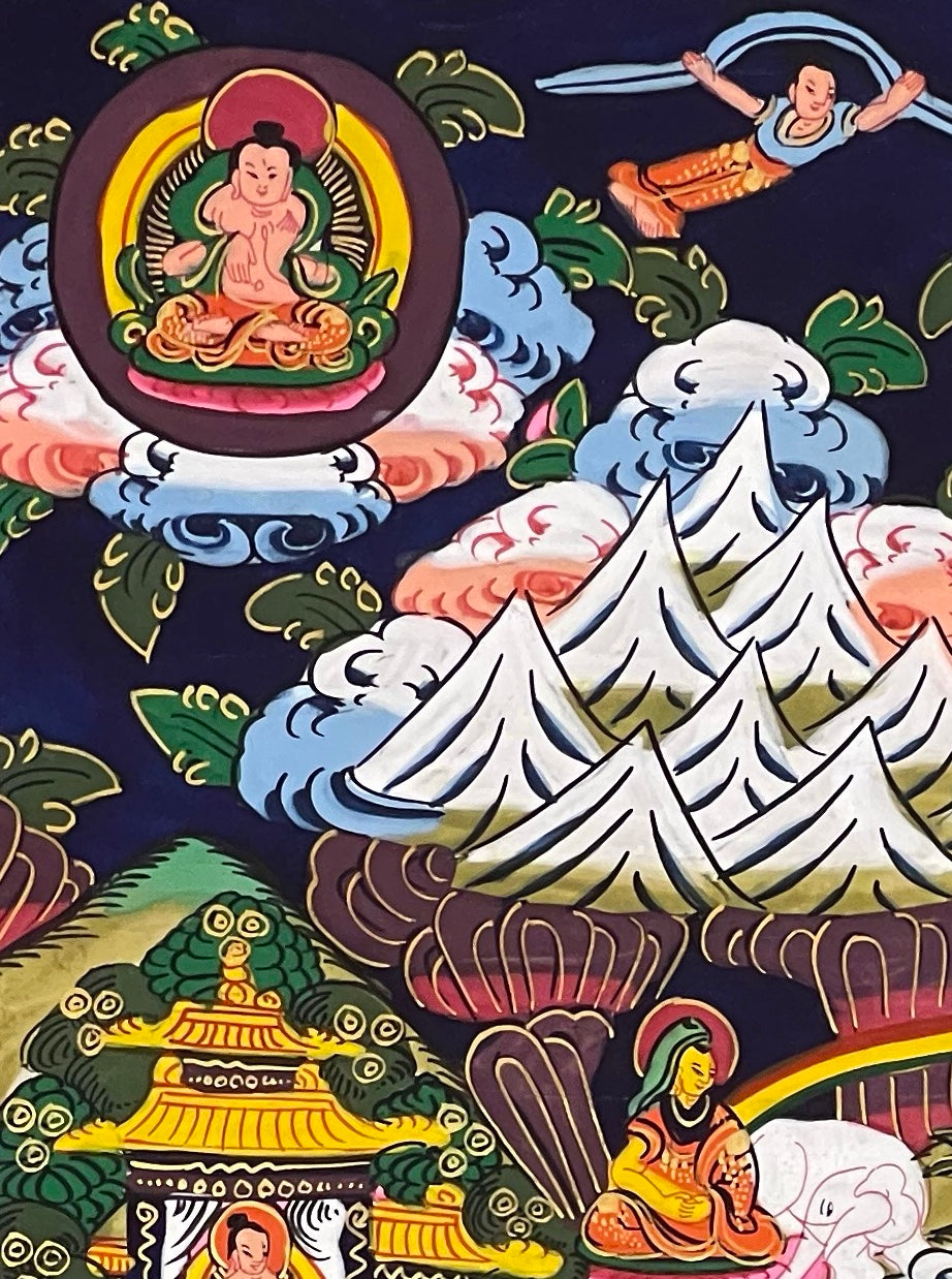 Way to Heaven thangka, detail: top-left corner