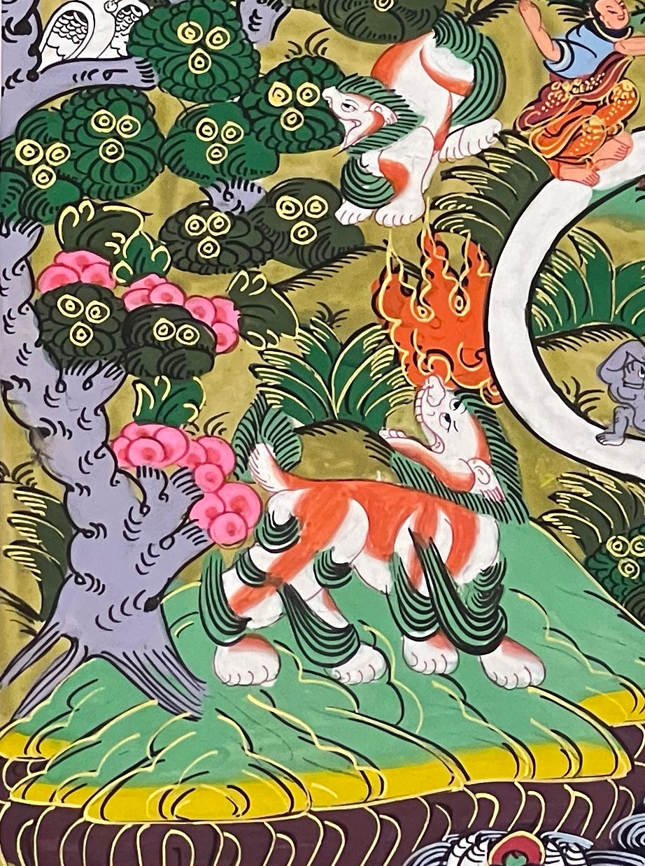 Way to Heaven thangka, detail: bottom-left corner