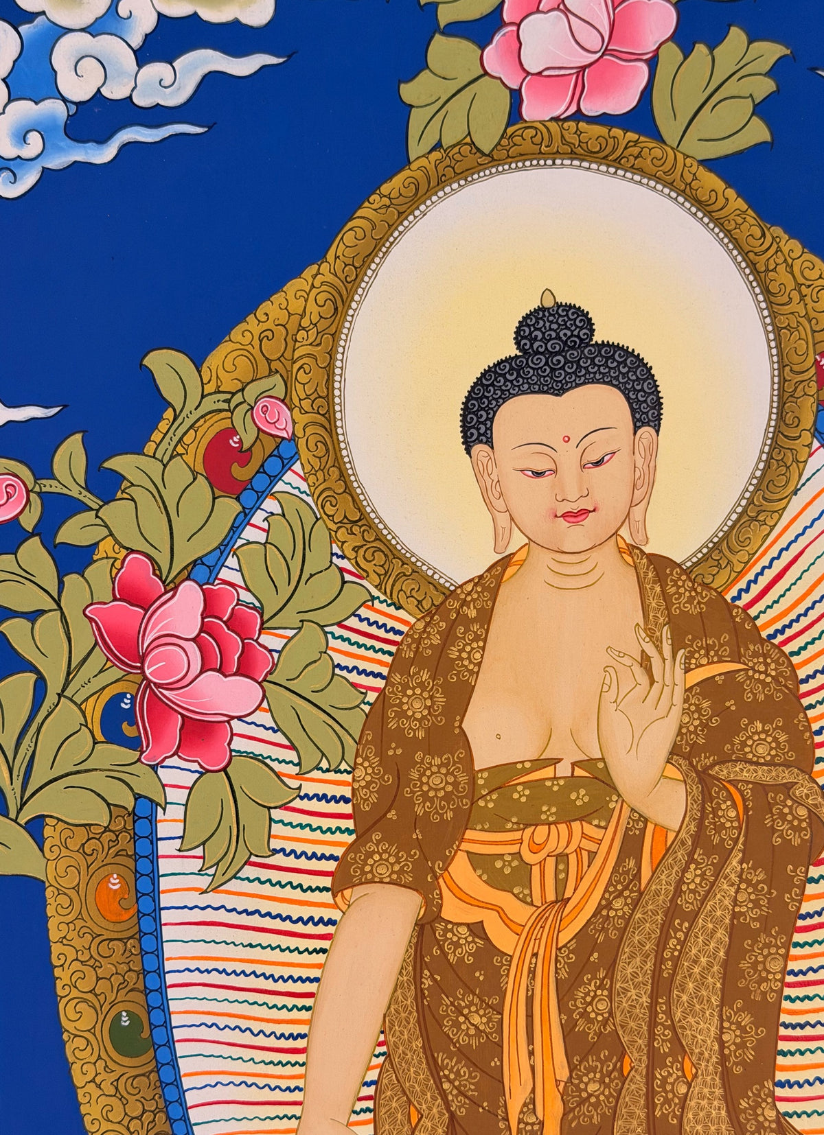 Standing Shakyamuni Buddha thangka, close-up photo 3 of 5