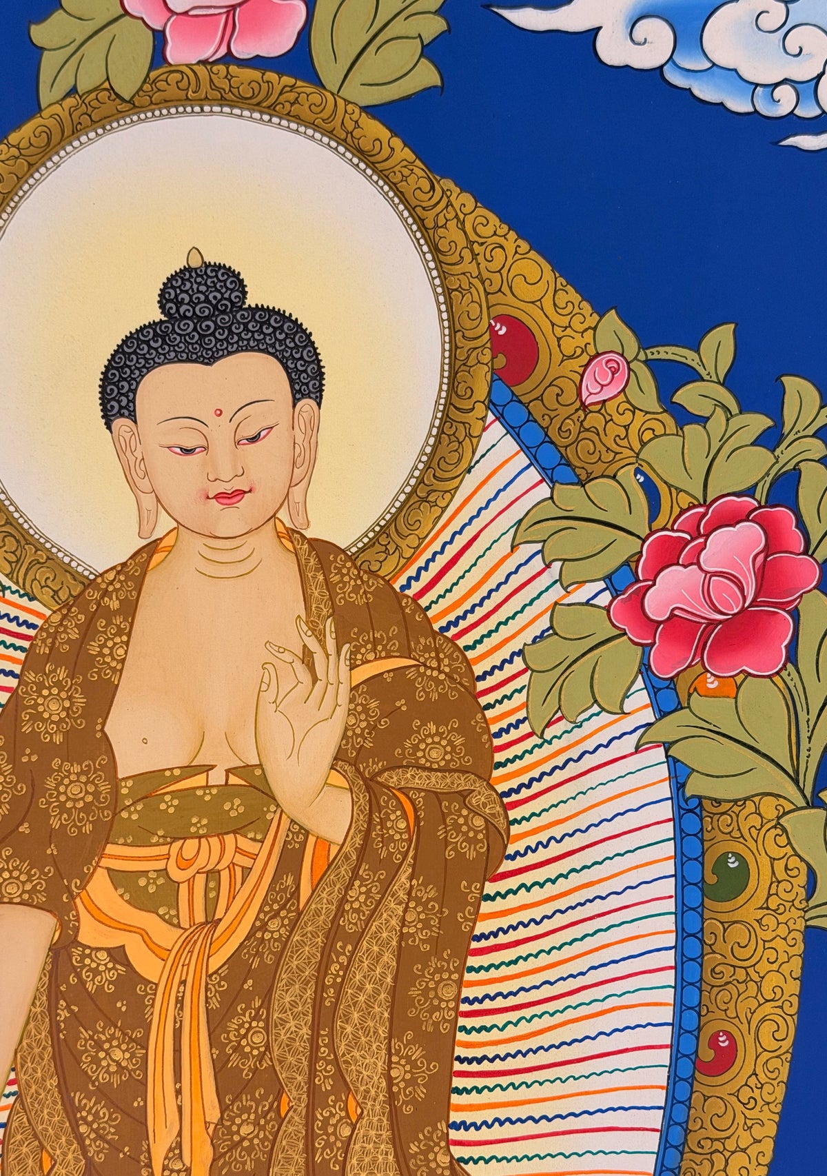 Standing Shakyamuni Buddha thangka, close-up photo 4 of 5