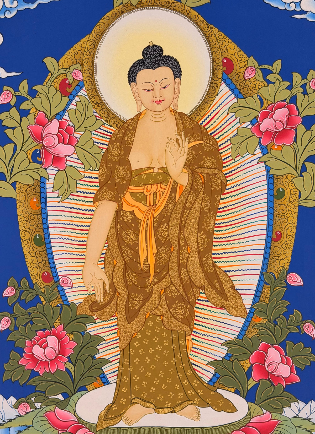 Standing Shakyamuni Buddha thangka, close-up photo 5 of 5