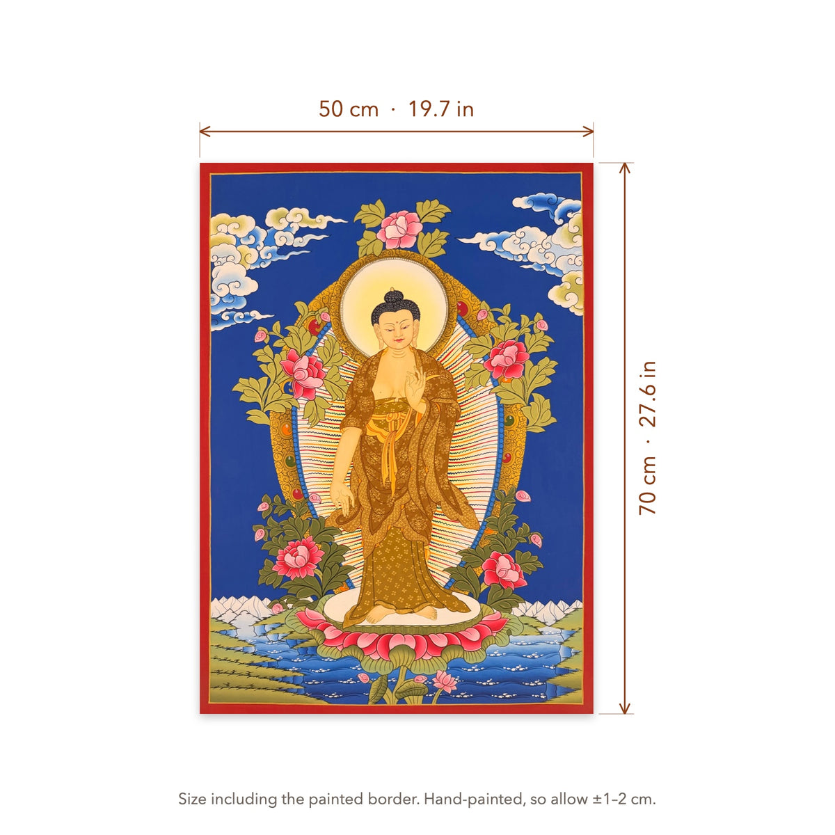 Size diagram: 50 × 70 cm (19.7 × 27.6 in), including the painted border