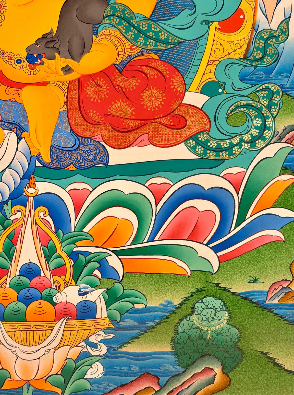 Yellow Jambhala thangka, close-up photo 2 of 5
