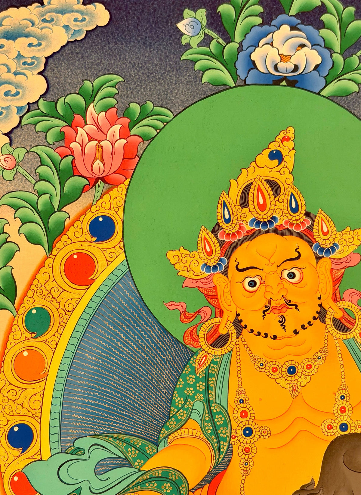 Yellow Jambhala thangka, close-up photo 3 of 5