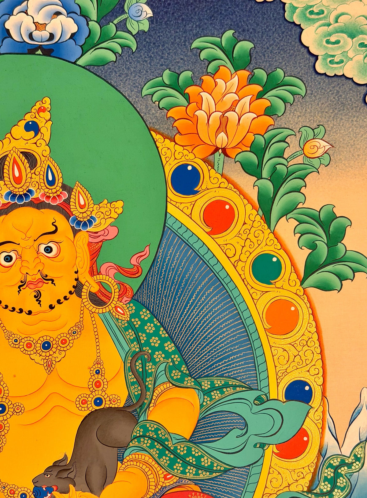 Yellow Jambhala thangka, close-up photo 4 of 5