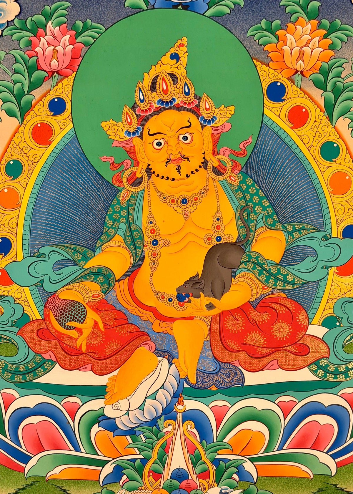 Yellow Jambhala thangka, close-up photo 5 of 5