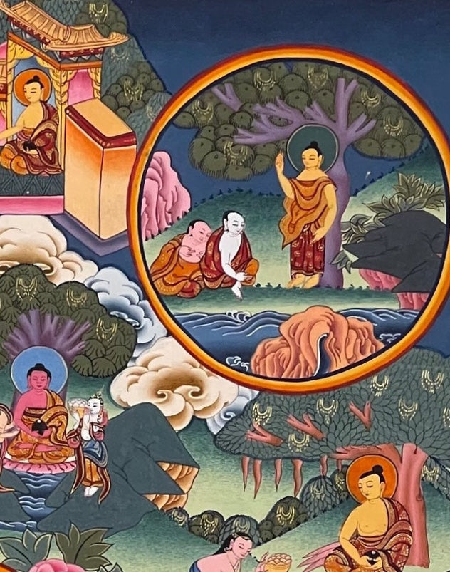 Buddha Life Story thangka, detail: top-right corner