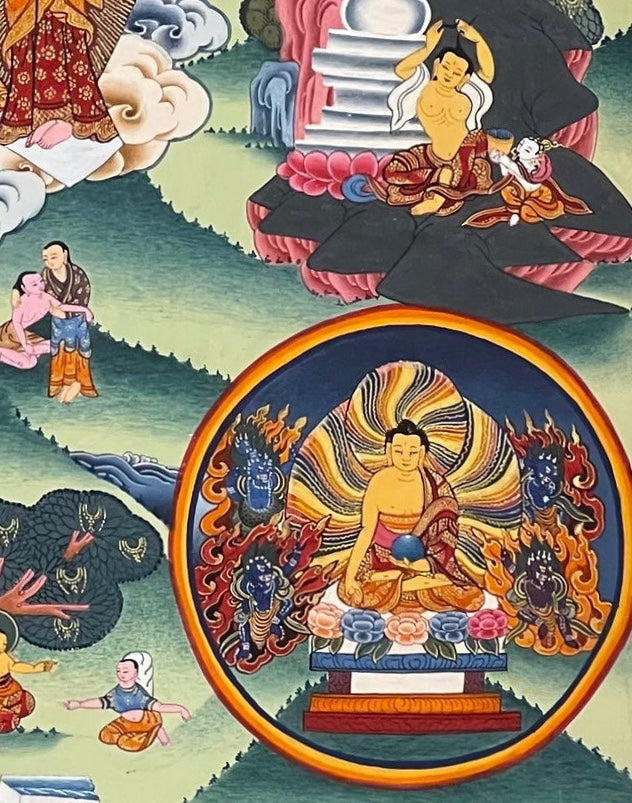 Buddha Life Story thangka, detail: bottom-right corner