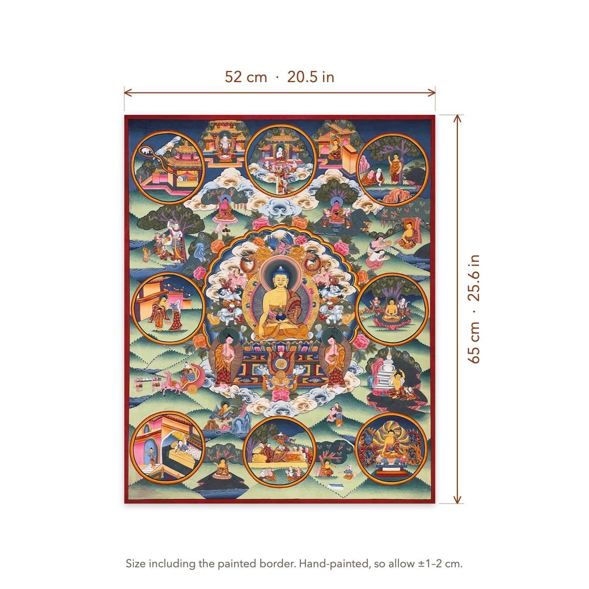 Size diagram: 52 × 65 cm (20.5 × 25.6 in), including the painted border