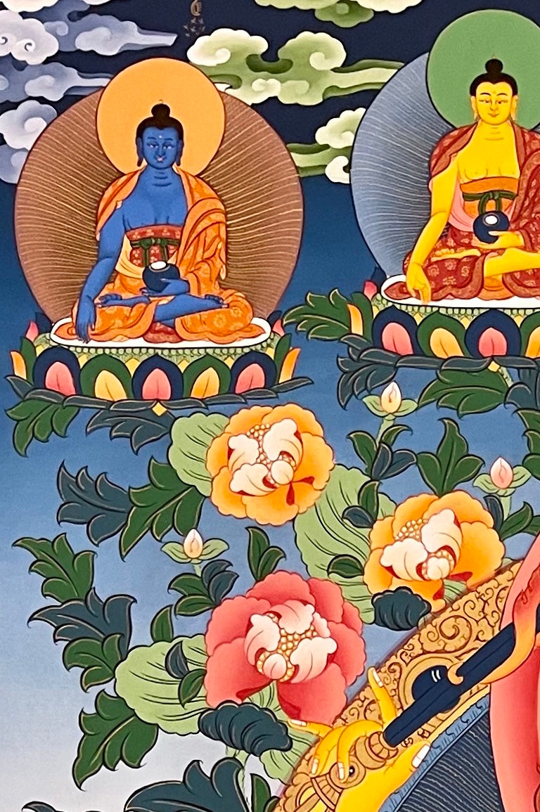 Manjushri thangka, detail: top-left corner